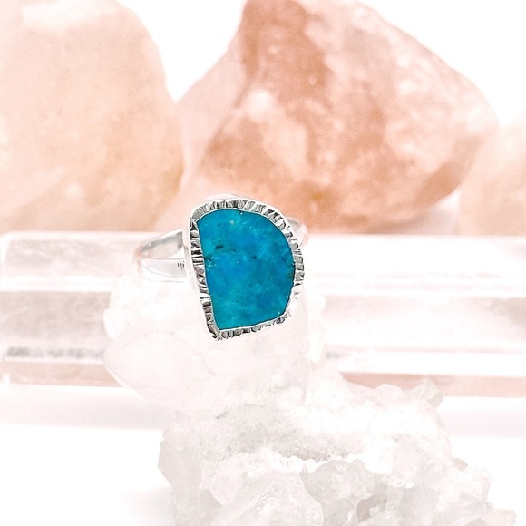 Sleeping Beauty Turquoise Solid Sterling Silver Natural Raw Freeform Ring - Picture 1 of 3